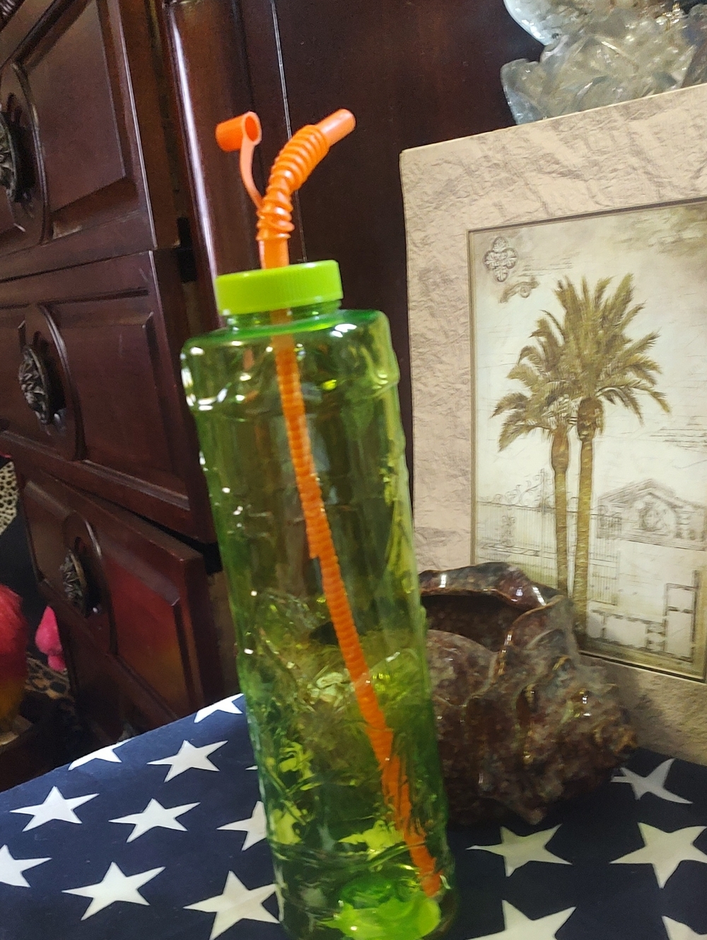 Water Bottle with Orange Straw - Plastic Sports Bottle